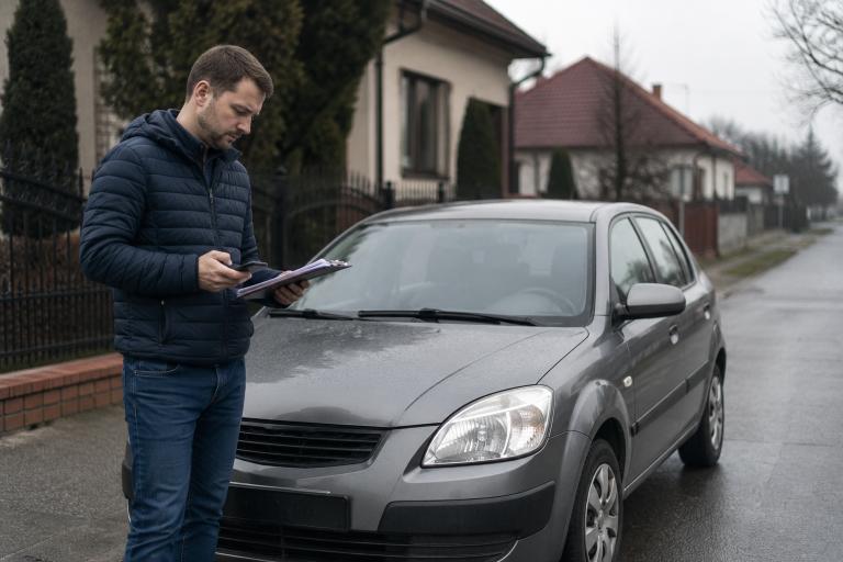 Kierowca przegląda dokumenty pojazdu